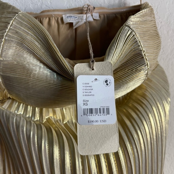 Anthropologie Let Me Be Gold Foil Pleated Strapless Midi Dress Size XS NWT - Picture 7 of 13